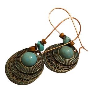 Duufin  Drop Dangle Design Earrings Women's Blue/Bronze